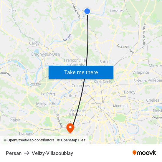 Persan to Velizy-Villacoublay map