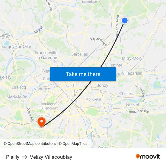 Plailly to Velizy-Villacoublay map