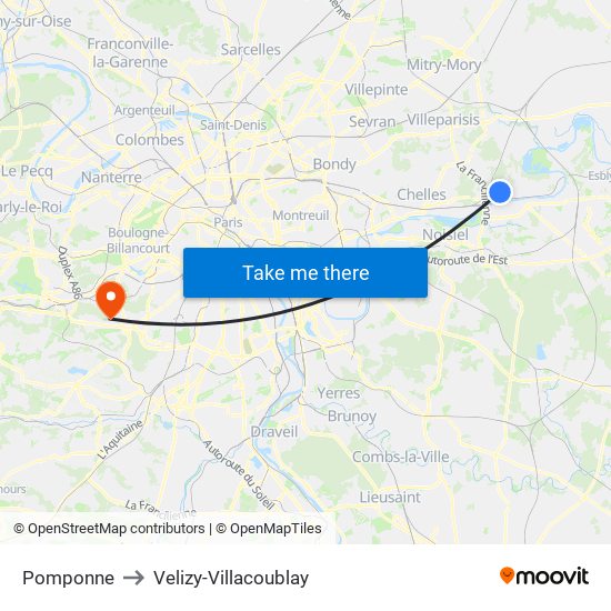 Pomponne to Velizy-Villacoublay map