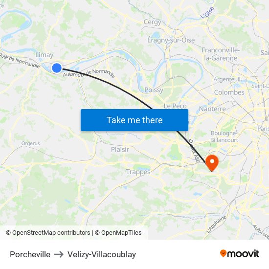 Porcheville to Velizy-Villacoublay map