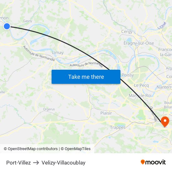 Port-Villez to Velizy-Villacoublay map