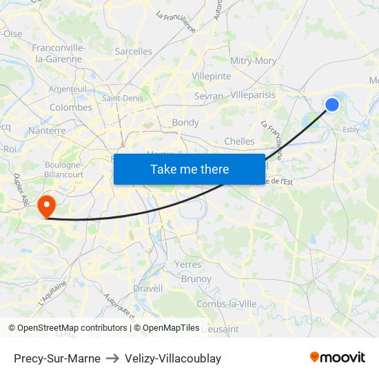 Precy-Sur-Marne to Velizy-Villacoublay map