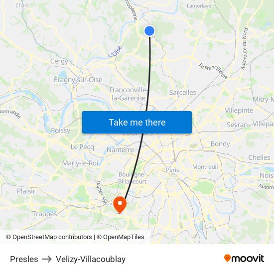 Presles to Velizy-Villacoublay map