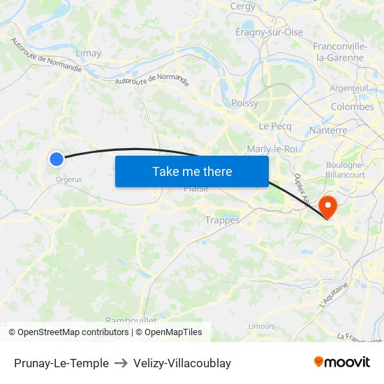 Prunay-Le-Temple to Velizy-Villacoublay map