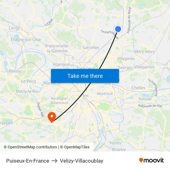 Puiseux-En-France to Velizy-Villacoublay map