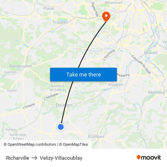 Richarville to Velizy-Villacoublay map