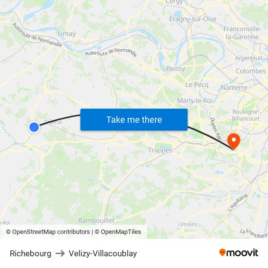 Richebourg to Velizy-Villacoublay map