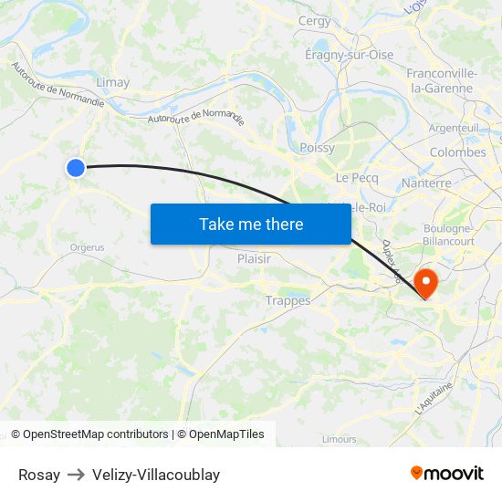 Rosay to Velizy-Villacoublay map