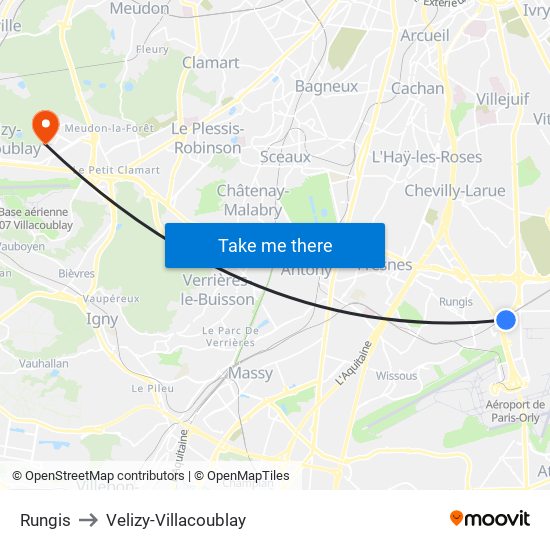 Rungis to Velizy-Villacoublay map