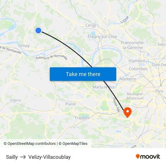 Sailly to Velizy-Villacoublay map