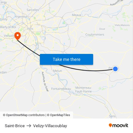 Saint-Brice to Velizy-Villacoublay map