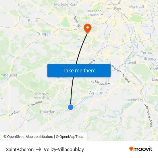 Saint-Cheron to Velizy-Villacoublay map