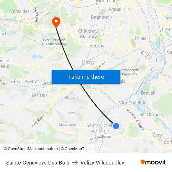 Sainte-Genevieve-Des-Bois to Velizy-Villacoublay map