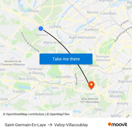 Saint-Germain-En-Laye to Velizy-Villacoublay map