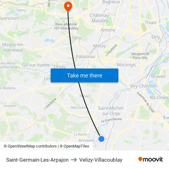 Saint-Germain-Les-Arpajon to Velizy-Villacoublay map