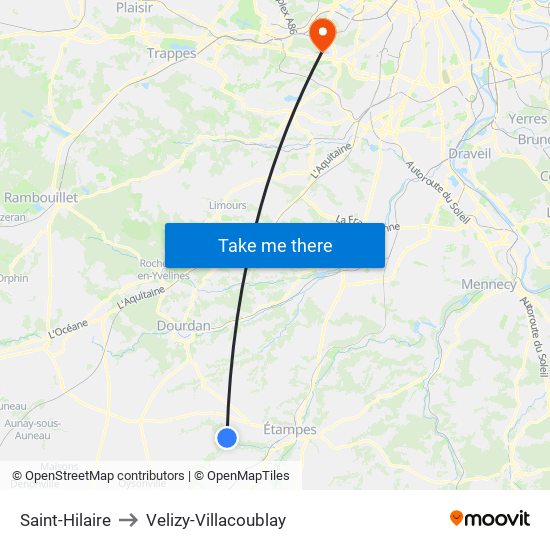 Saint-Hilaire to Velizy-Villacoublay map