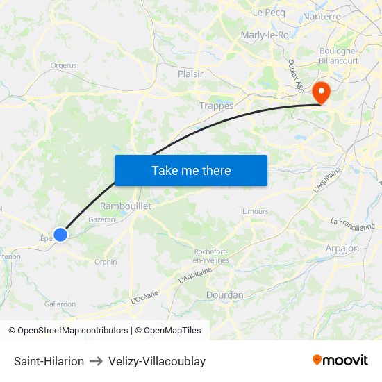 Saint-Hilarion to Velizy-Villacoublay map