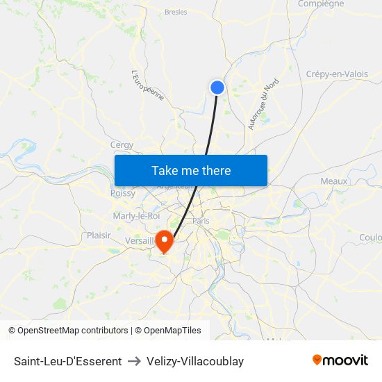 Saint-Leu-D'Esserent to Velizy-Villacoublay map