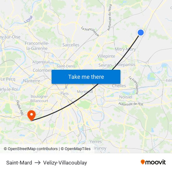 Saint-Mard to Velizy-Villacoublay map