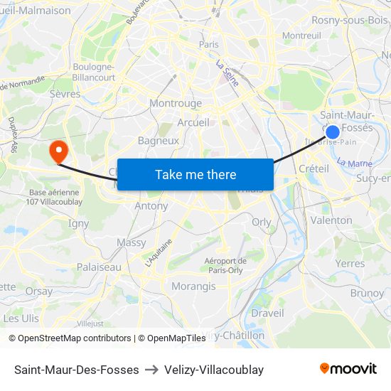 Saint-Maur-Des-Fosses to Velizy-Villacoublay map