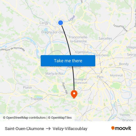 Saint-Ouen-L'Aumone to Velizy-Villacoublay map