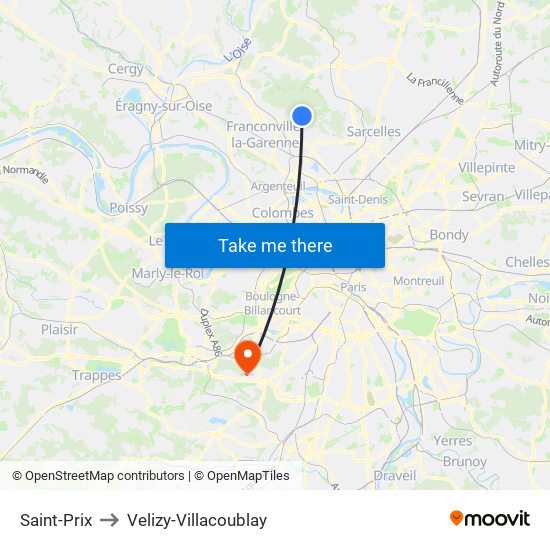 Saint-Prix to Velizy-Villacoublay map
