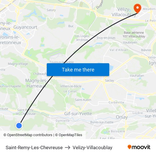 Saint-Remy-Les-Chevreuse to Velizy-Villacoublay map