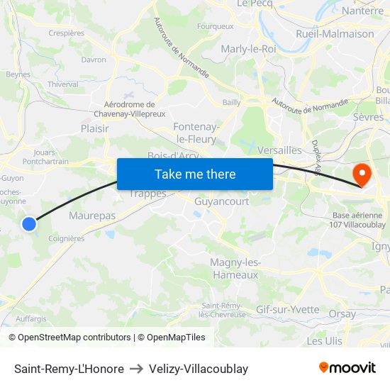 Saint-Remy-L'Honore to Velizy-Villacoublay map