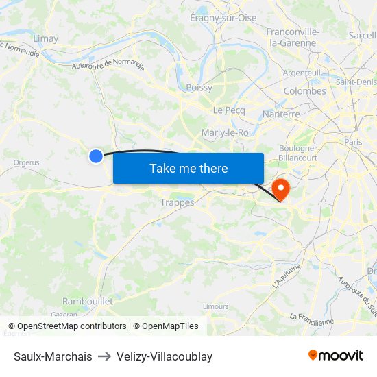 Saulx-Marchais to Velizy-Villacoublay map
