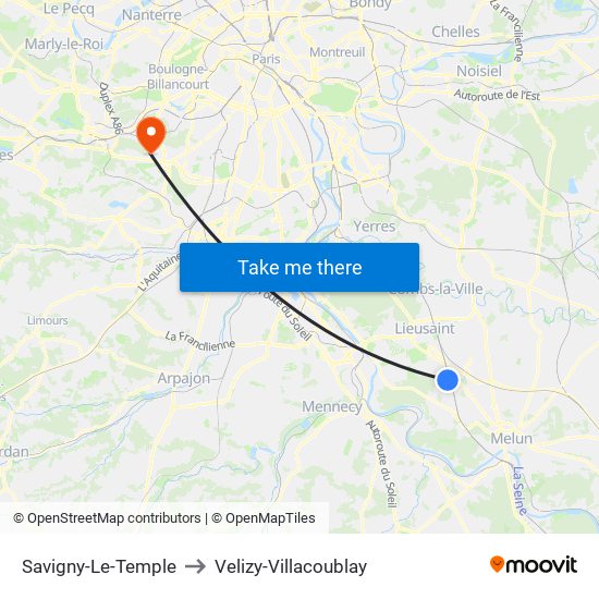 Savigny-Le-Temple to Velizy-Villacoublay map