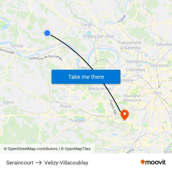 Seraincourt to Velizy-Villacoublay map
