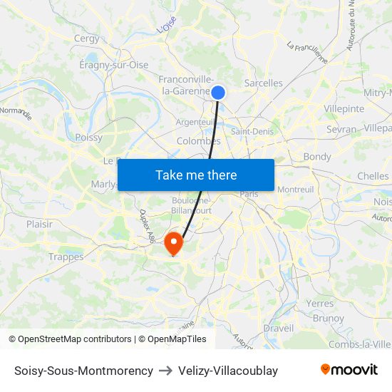 Soisy-Sous-Montmorency to Velizy-Villacoublay map