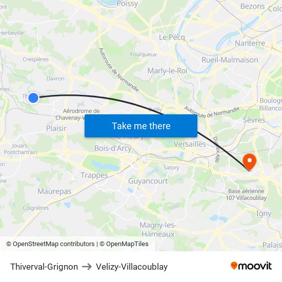 Thiverval-Grignon to Velizy-Villacoublay map