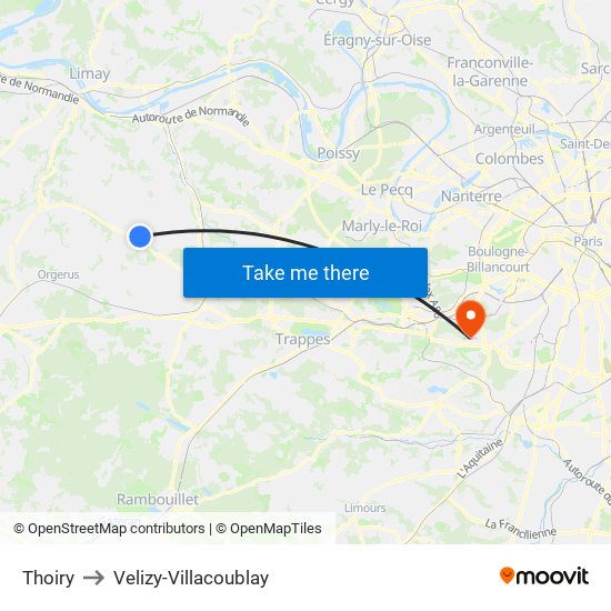 Thoiry to Velizy-Villacoublay map