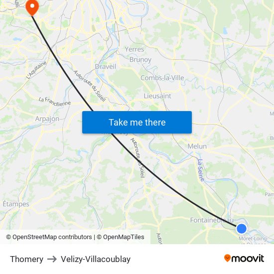 Thomery to Velizy-Villacoublay map