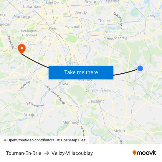 Tournan-En-Brie to Velizy-Villacoublay map