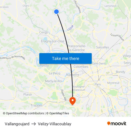 Vallangoujard to Velizy-Villacoublay map