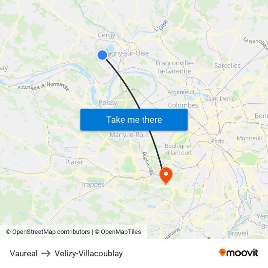 Vaureal to Velizy-Villacoublay map