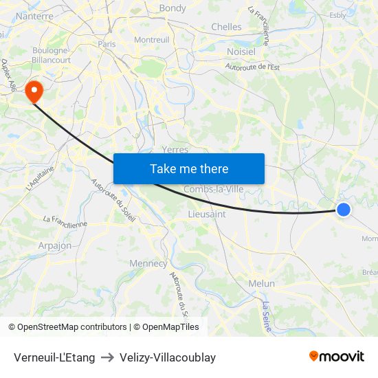 Verneuil-L'Etang to Velizy-Villacoublay map