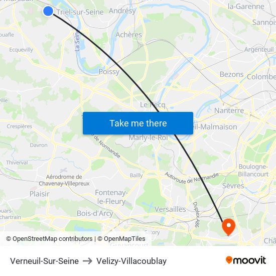 Verneuil-Sur-Seine to Velizy-Villacoublay map