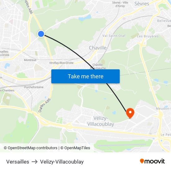 Versailles to Velizy-Villacoublay map