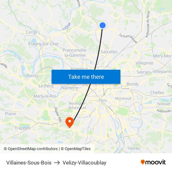 Villaines-Sous-Bois to Velizy-Villacoublay map