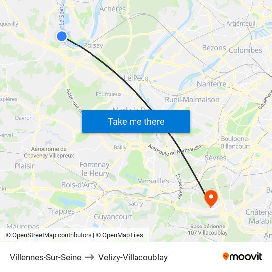 Villennes-Sur-Seine to Velizy-Villacoublay map