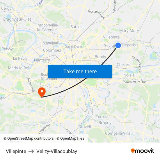 Villepinte to Velizy-Villacoublay map