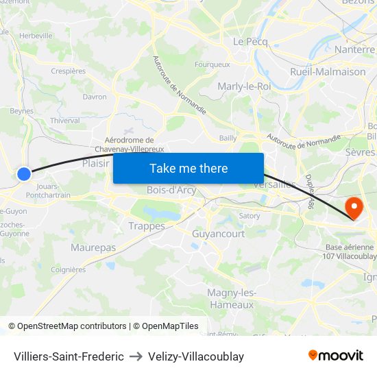 Villiers-Saint-Frederic to Velizy-Villacoublay map