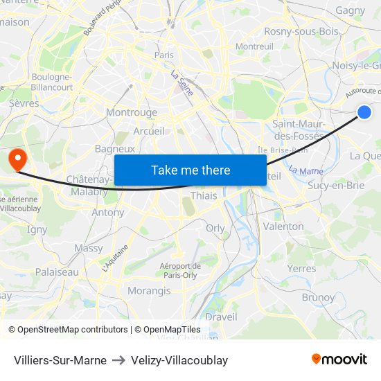 Villiers-Sur-Marne to Velizy-Villacoublay map