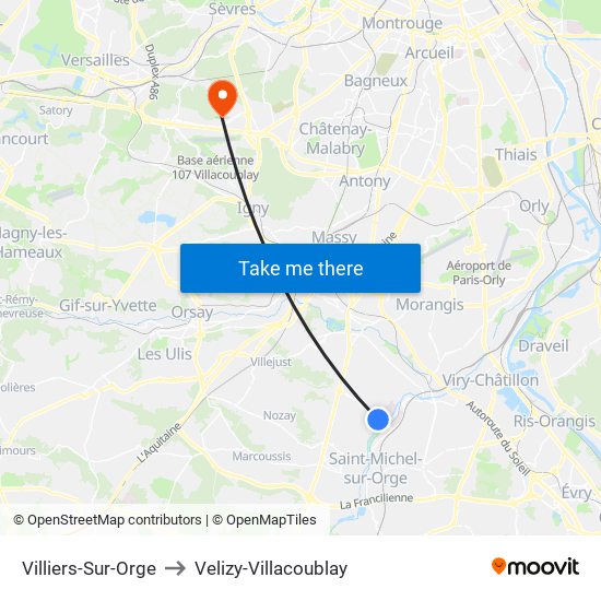 Villiers-Sur-Orge to Velizy-Villacoublay map