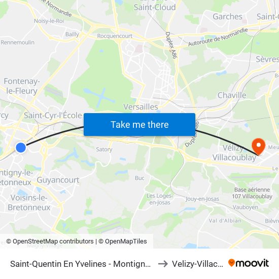 Saint-Quentin En Yvelines - Montigny-Le-Bretonneux to Velizy-Villacoublay map