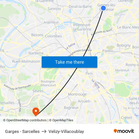 Garges - Sarcelles to Velizy-Villacoublay map
