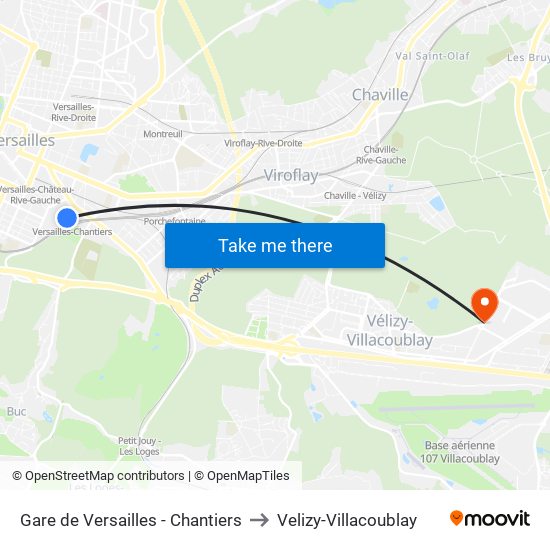 Gare de Versailles - Chantiers to Velizy-Villacoublay map